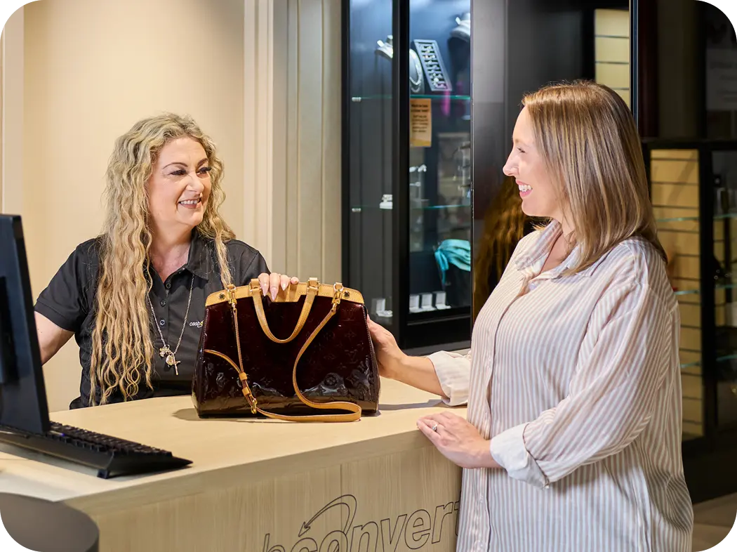 lady pawning her handbag