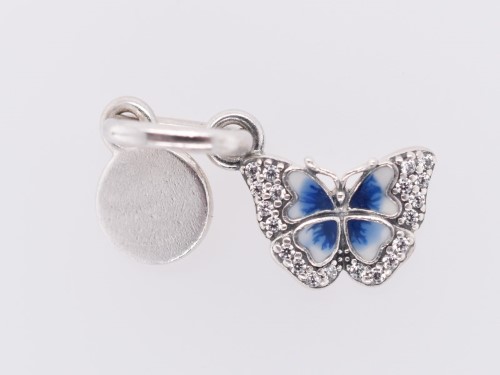 Pandora Blue Butterfly Quote Double Dangle No Co Silver Charm