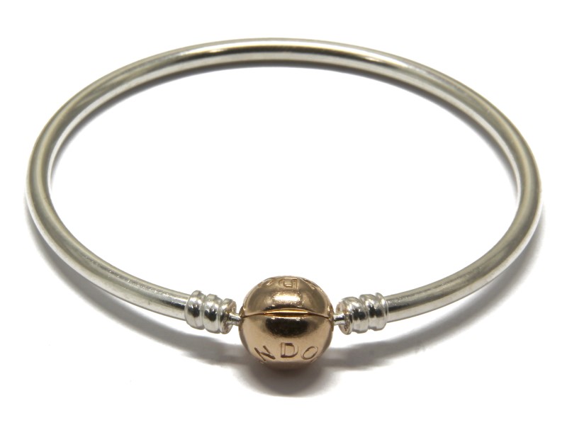 Pandora Silver Bangle With Rose Gold Plated Clasp Silver Bangle Cm