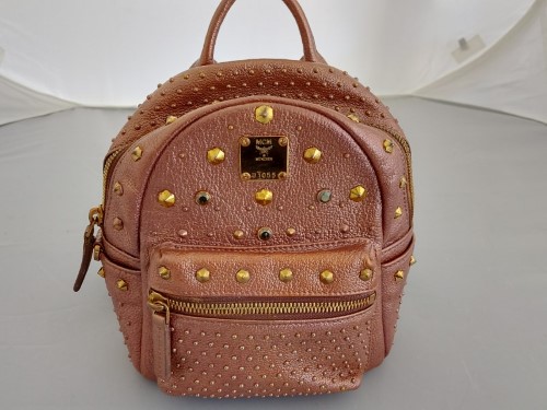 Mcm Munchen Swarovski Metal Studded Metallic Leather Backpack