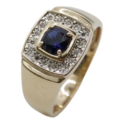 9ct Yellow Gold Mens Sapphire (Created) Ring With Stone Size Y½ ...