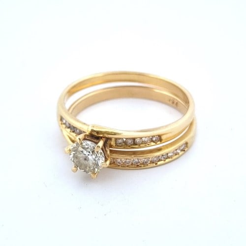 Solitaire Diamond Ring/Wedder Set 18ct Yellow Gold Ladies Diamond Ring ...