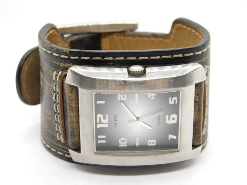 guess men's leather cuff watch