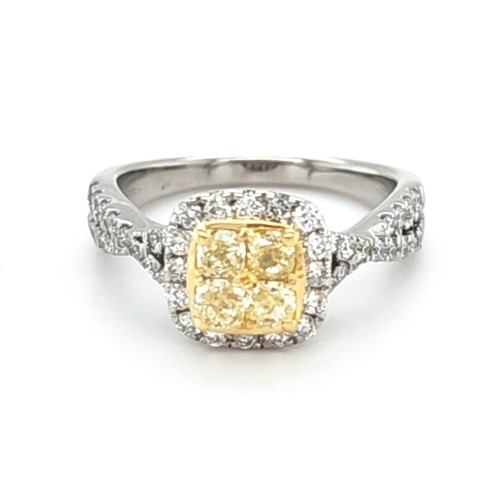 Cushion Cut Fancy Yellow Coloured Diamonds Surrounded By White Diamonds ...