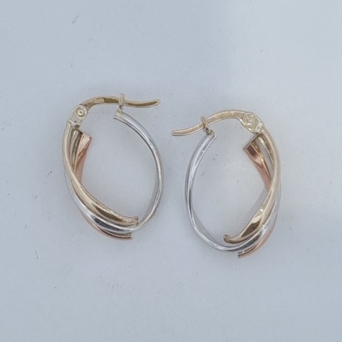 9ct Triple Karat Gold Hoop Earrings Two Tone Gold Earring Pierced 1.78G ...