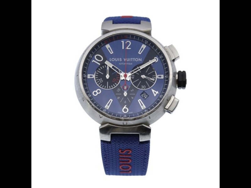 Louis Vuitton Tambour Chronograph Q102V Automatic Blue Black Dial 44mm Men  Watch